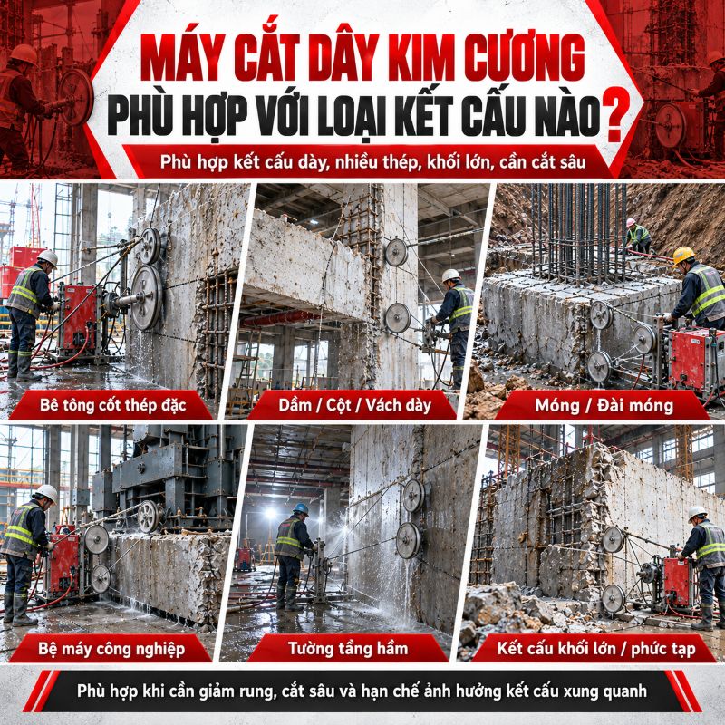 Máy cắt dây kim cương phù hợp với loại kết cấu nào?