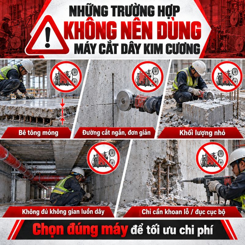Những trường hợp không nên dùng máy cắt dây kim cương