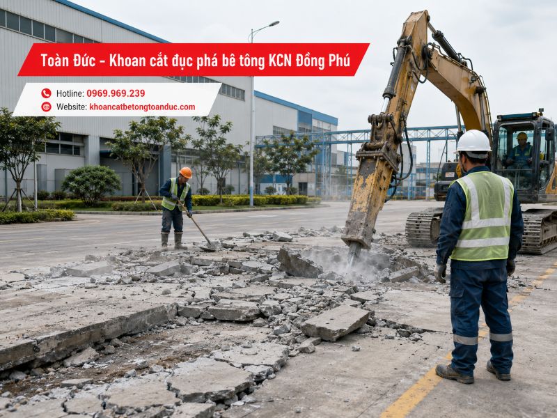 Khoan cắt đục phá bê tông KCN Đồng Phú