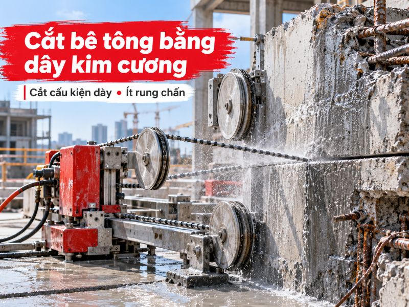 Cắt bê tông bằng dây kim cương là gì
