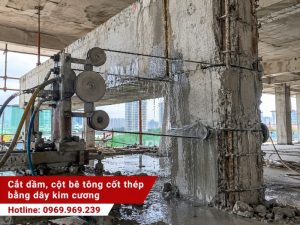 Cắt dầm, cột bê tông cốt thép bằng dây kim cương