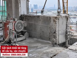 Cắt tách khối bê tông để cẩu hạ, vận chuyển