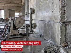 Cắt tường, vách bê tông dày bằng dây kim cương
