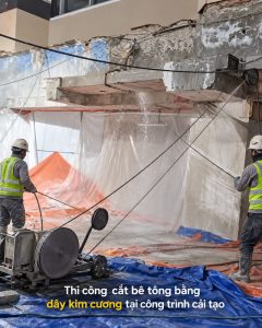 Thi công cắt bê tông bằng dây kim cương tại công trình cải tạo